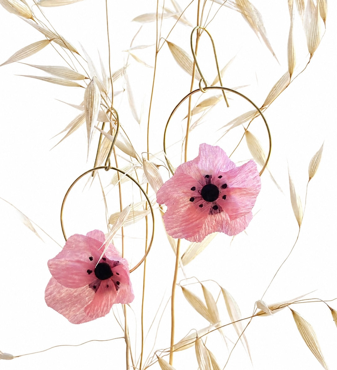 Boucles d'oreilles Coquelicots -Créoles en laiton - Bijoux artisanaux - SAUVAGE.