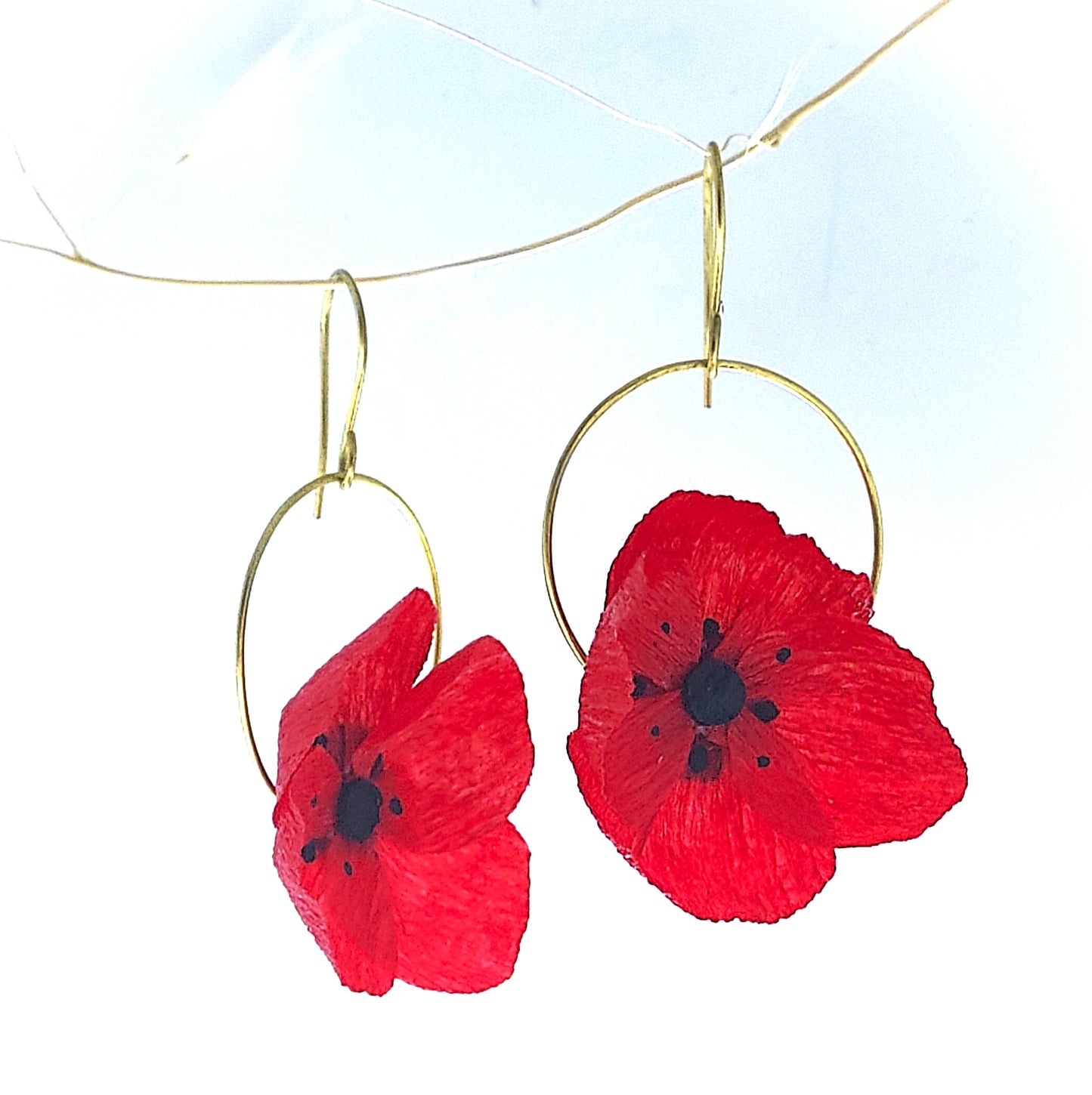 Boucles d'oreilles Coquelicots -Créoles en laiton - Bijoux artisanaux - SAUVAGE.